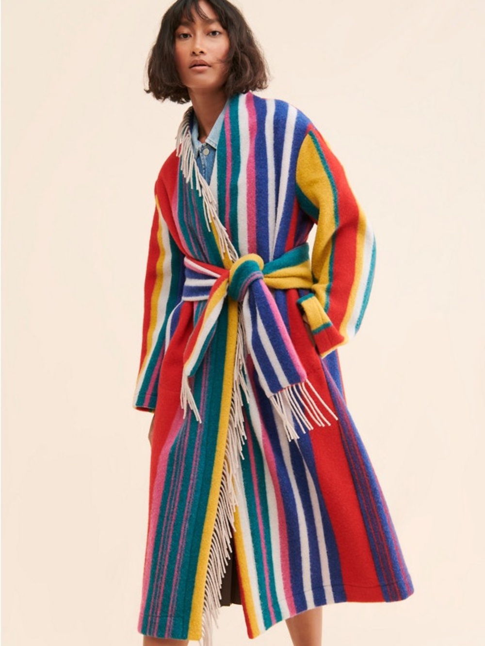 Ottod’Ame Striped Belted Cape Coat - Vibrant Stripe Wrap MISSING BELT